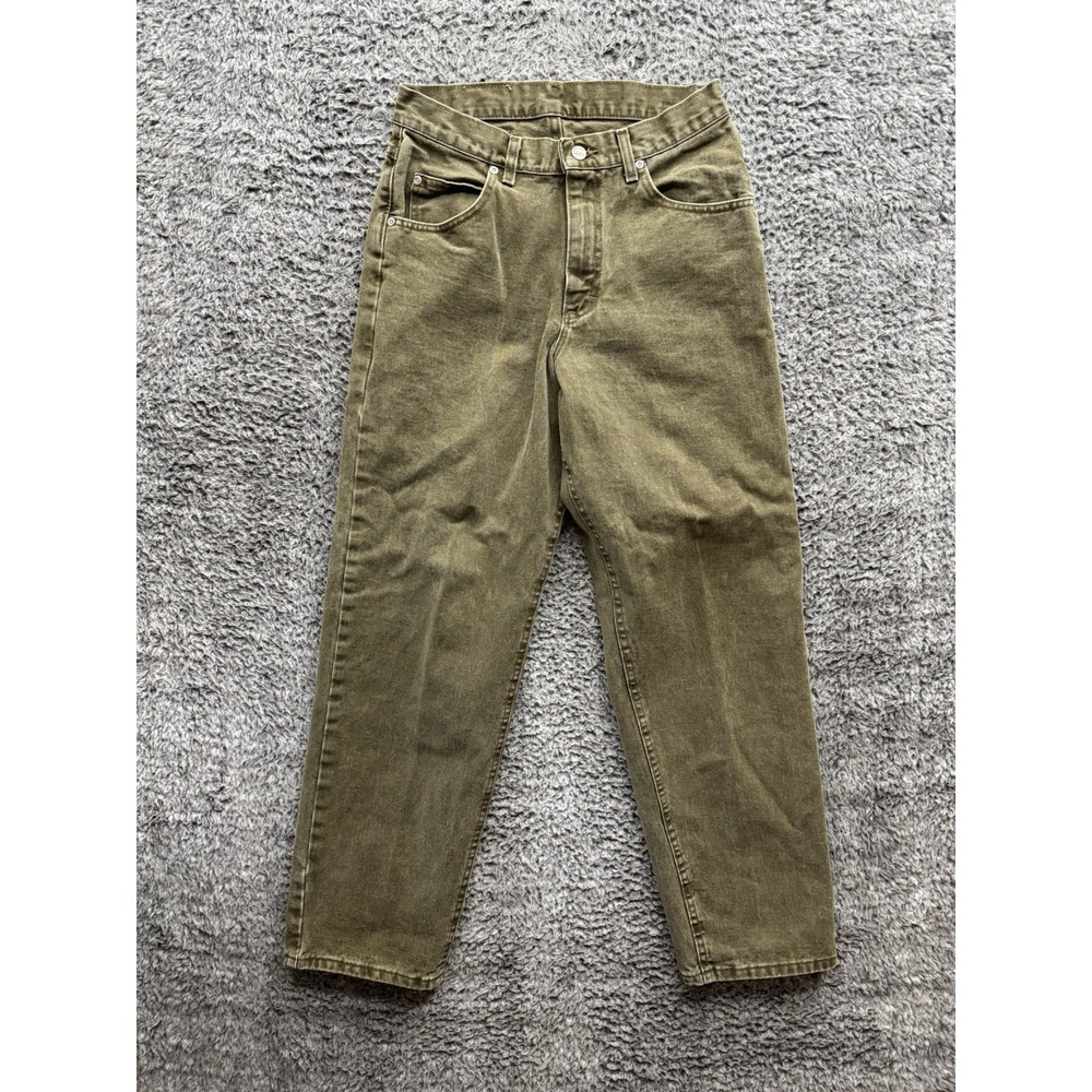 VINTAGE‎ Lee Riveted Jeans Long Green Denim Tapered Leg USA 31x32